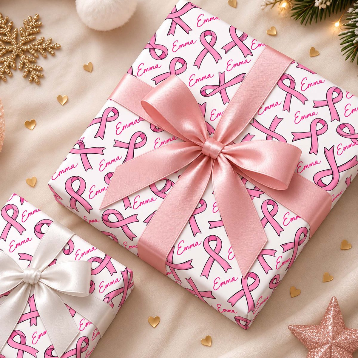 Custom Name Pink Ribbon Breast Cancer Awareness Wrapping Paper