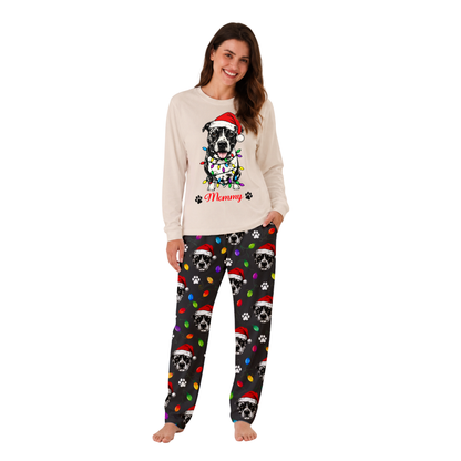 Personalized Cute Christmas Lights Dog Matching Family Christmas Pajamas With Custom Pet Face