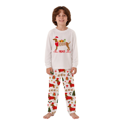 Festive Personalized Dachshund Dog Lover Family Matching Christmas Pajamas With Pet