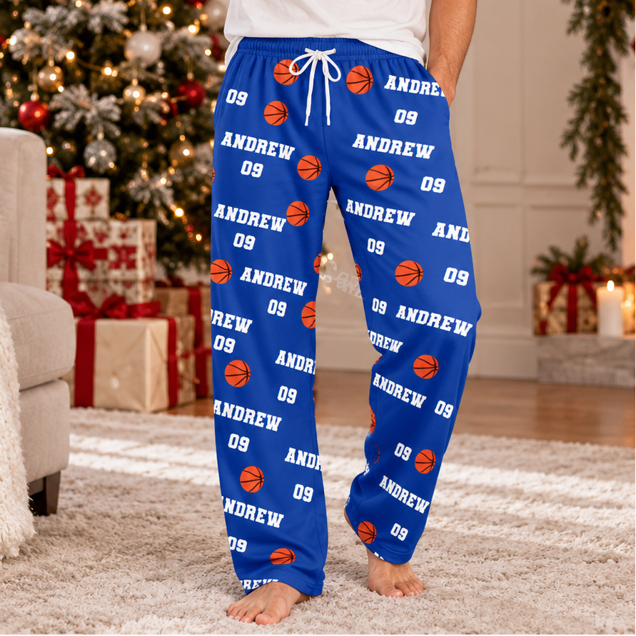 Personalized Basketball Pajama Pants – Custom Name & Number Lounge Pants, Basketball Player Gift
