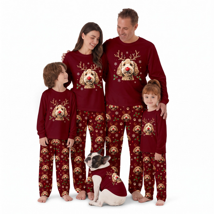 Festive Reindeer Dog Family Christmas Pajamas With Pet