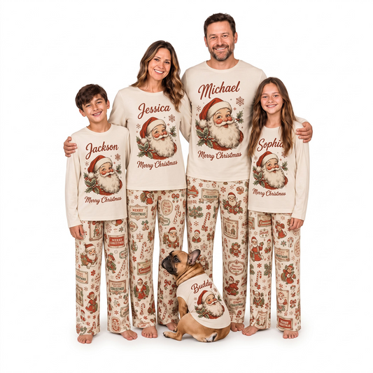 Custom Name Santa Claus Family Matching Christmas Pajamas With Pet