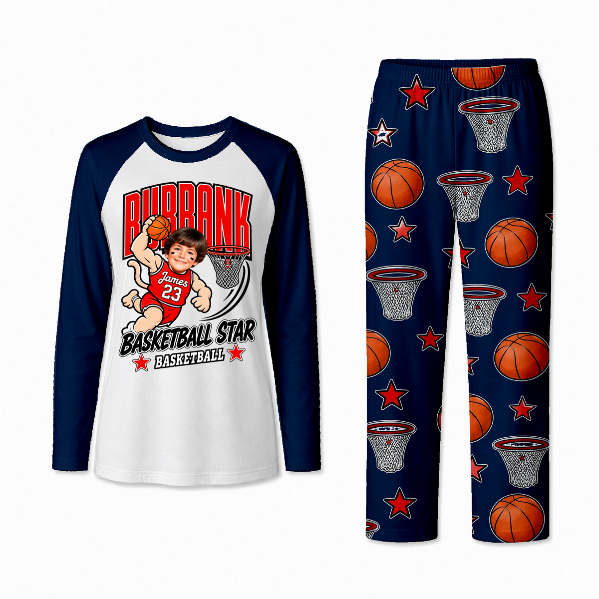 Personalized Custom Photo Basketball Star Matching Family Pajamas