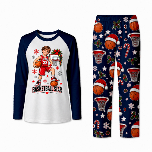 Custom Photo Basketball Star Christmas Matching Family Christmas Pajamas