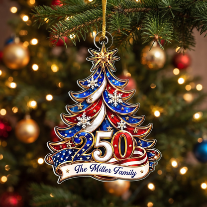 Patriotic America 250th Anniversary Personalized Family Christmas Acrylic Ornament