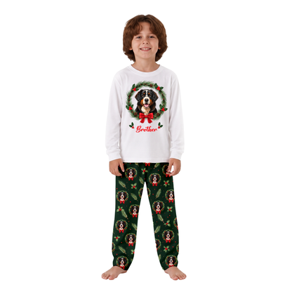 Personalized Cute Christmas Wreath Dog Matching Family Christmas Pajamas With Custom Pet Face