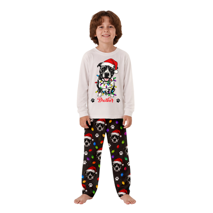 Personalized Cute Christmas Lights Dog Matching Family Christmas Pajamas With Custom Pet Face