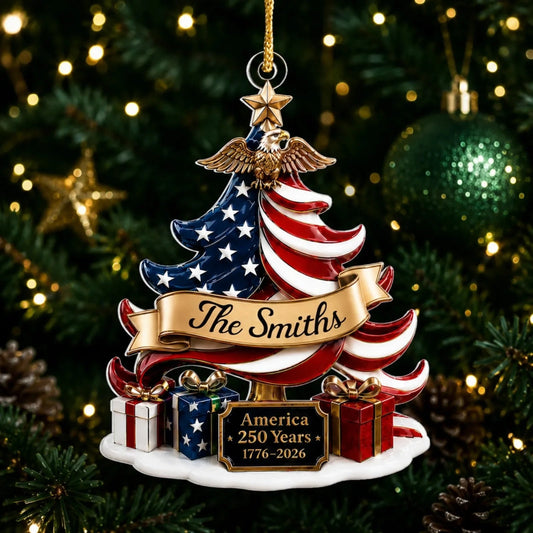 Patriotic Eagle Christmas Tree Personalized Family Name 250th Anniversary Acrylic Ornament