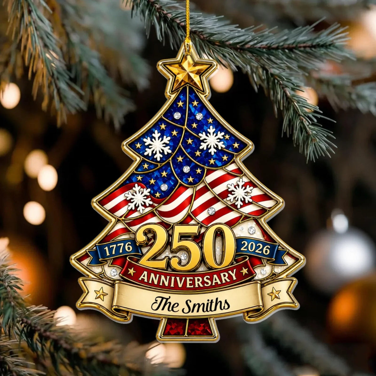 Patriotic 250th Anniversary Personalized Family Christmas Tree Acrylic Ornament