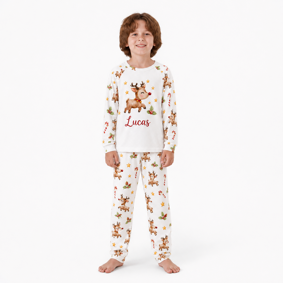 Custom Name Family Christmas Reindeer Matching Pajamas With Pet