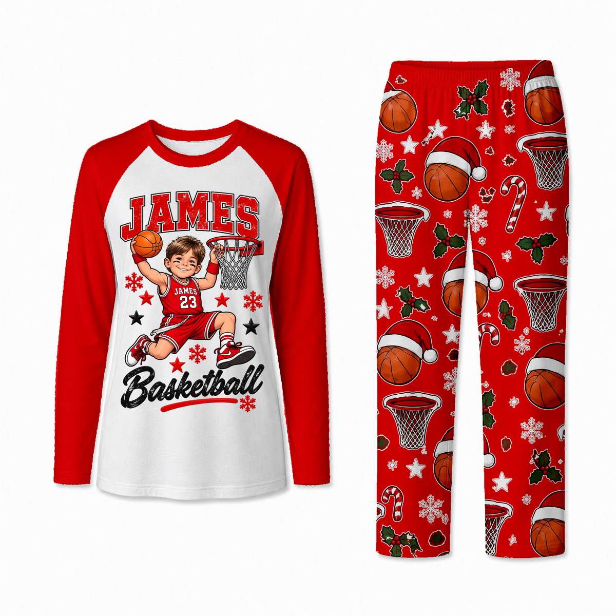 Personalized Cute Basketball Player Christmas Matching Family Christmas Pajamas
