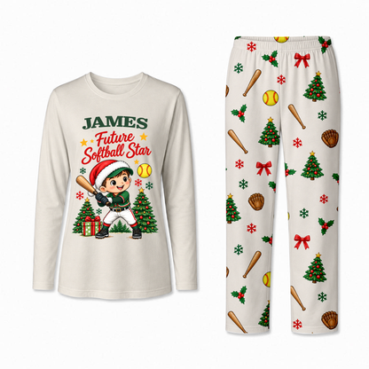 Personalized Softball Christmas Pajamas Custom Name Family Matching Holiday Pajama