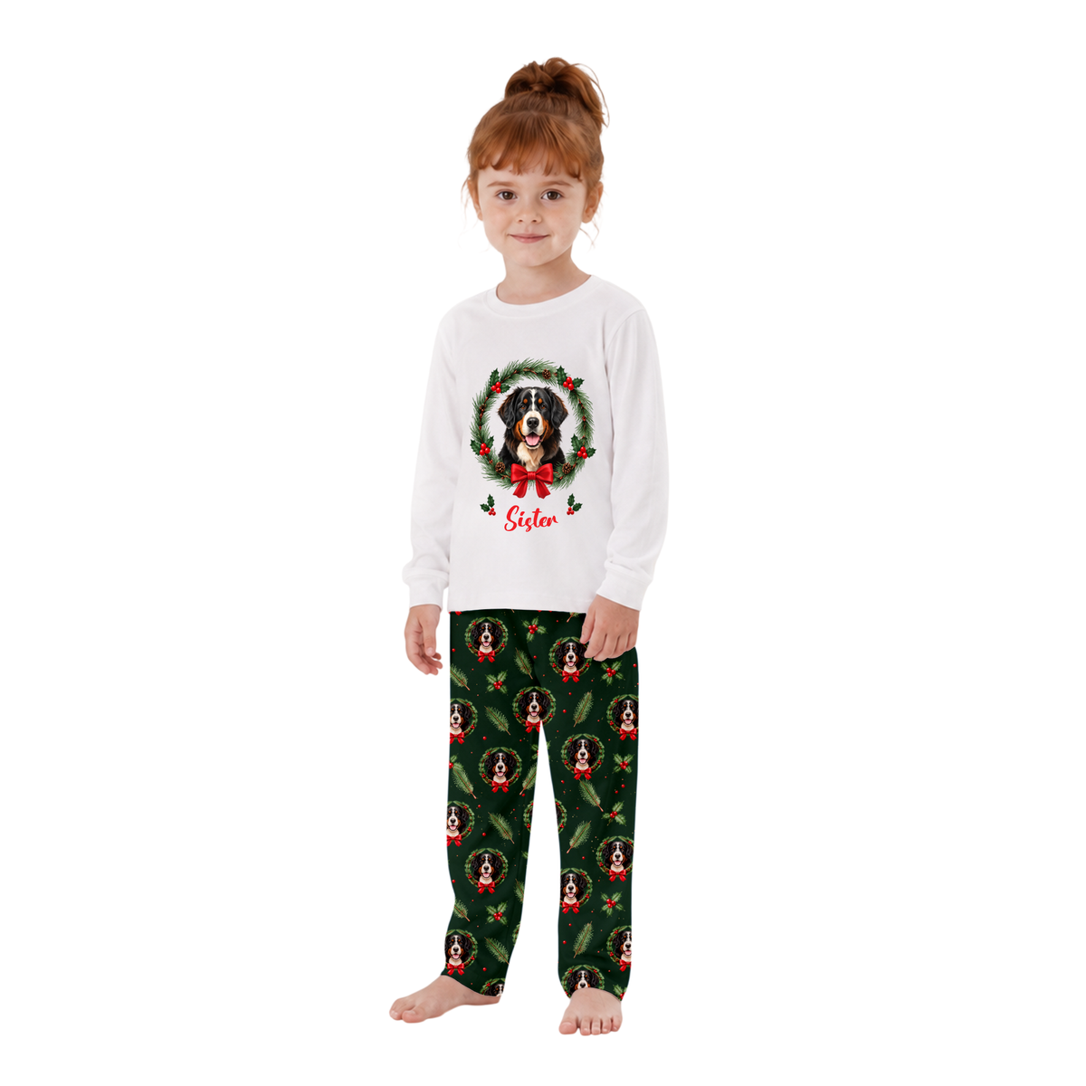 Personalized Cute Christmas Wreath Dog Matching Family Christmas Pajamas With Custom Pet Face