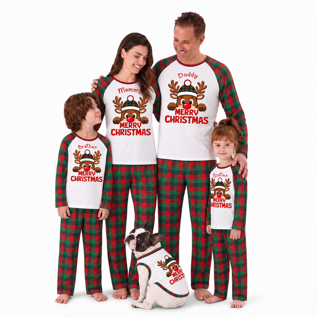 Custom Name Reindeer Family Matching Christmas Pajamas With Pet