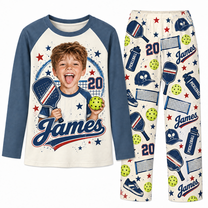Custom Photo Name & Number Cute Pickleball Player Matching Family Pajamas
