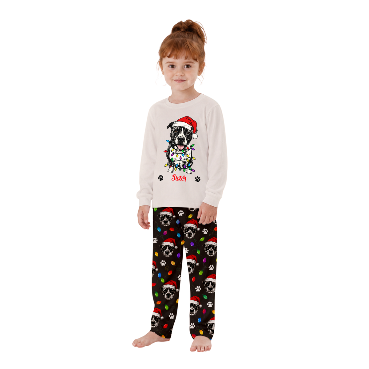 Personalized Cute Christmas Lights Dog Matching Family Christmas Pajamas With Custom Pet Face