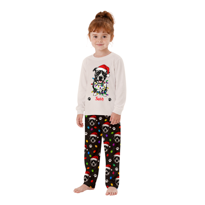 Personalized Cute Christmas Lights Dog Matching Family Christmas Pajamas With Custom Pet Face