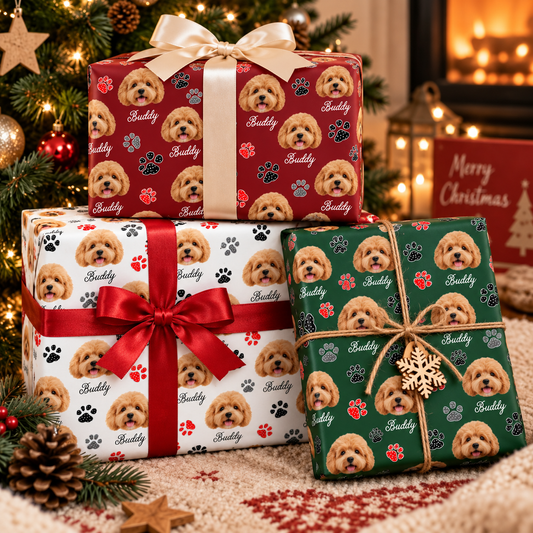 Personalized Dog Photo & Name Christmas Wrapping Paper