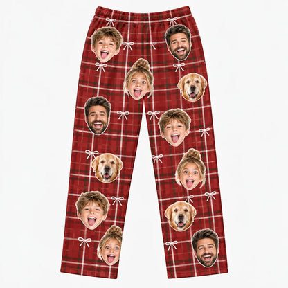 Custom Family Face Christmas Plaid Lounge Pants – Personalized Photo Pajama Pants With Pet