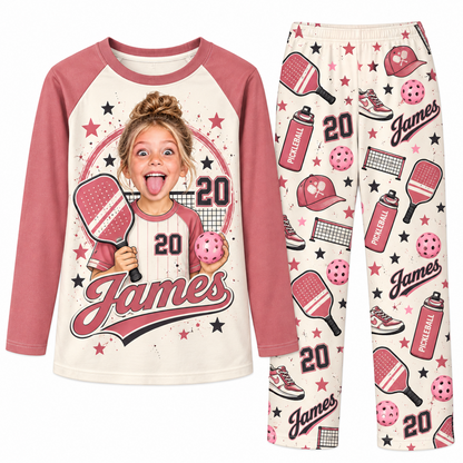 Custom Photo Name & Number Cute Pickleball Player Matching Family Pajamas