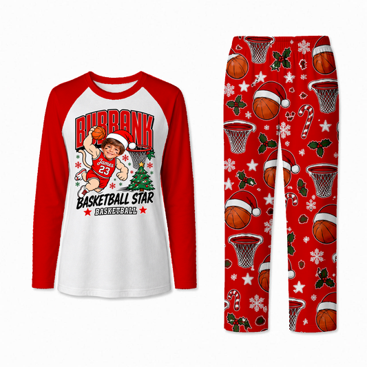 Personalized Custom Photo Basketball Star Christmas Matching Family Pajamas