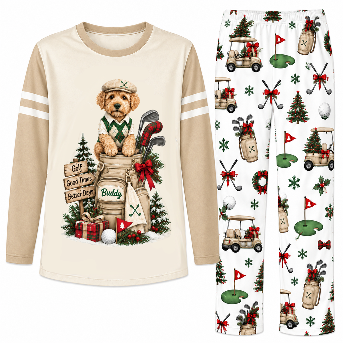 Cute Custom Photo Pet Golf Christmas Tree Matching Pajamas