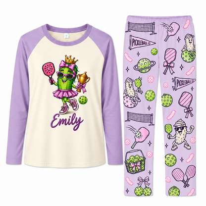Personalized Name Cute Pickleball Pickle Character Matching Family Pajamas