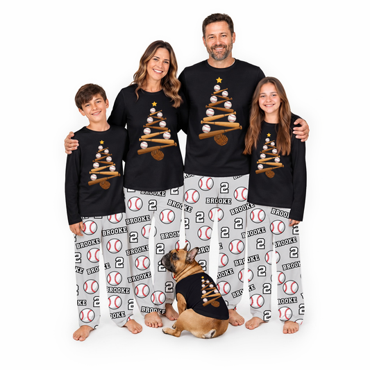 Personalized Baseball Christmas Tree Sport Lover Family Sleepwear Christmas