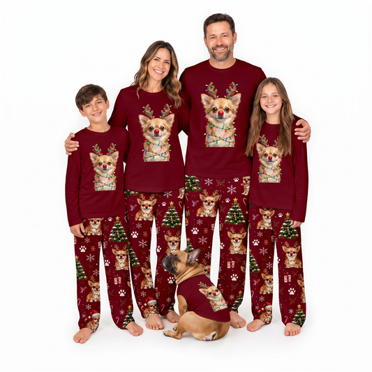 Personalized Chihuahua Reindeer Christmas Family Matching Pajamas With Pet