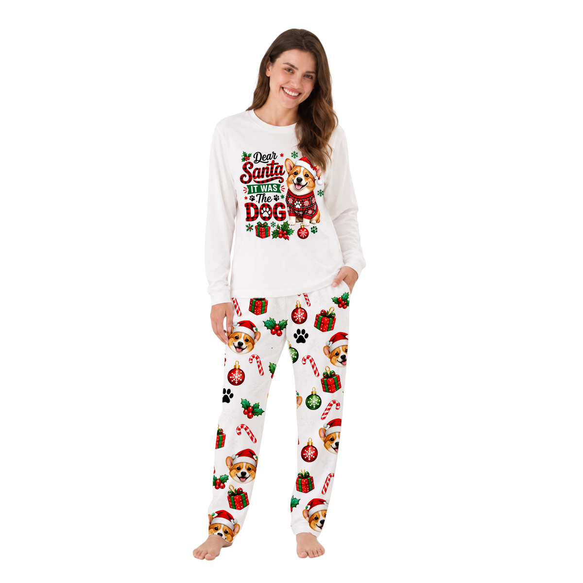 Custom Pet Face Cute Dog Christmas Matching Family Pajamas