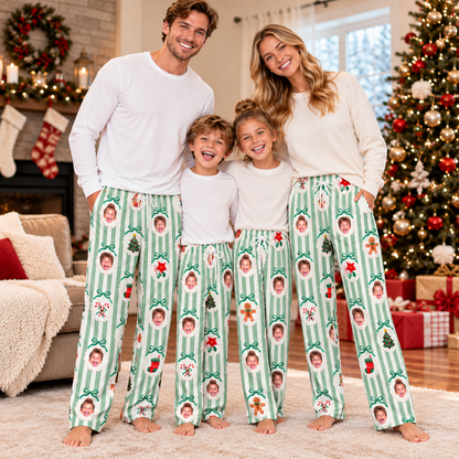 Personalized Photo & Pet Christmas Stripe Lounge Pants – Custom Face Christmas Pajama Pants