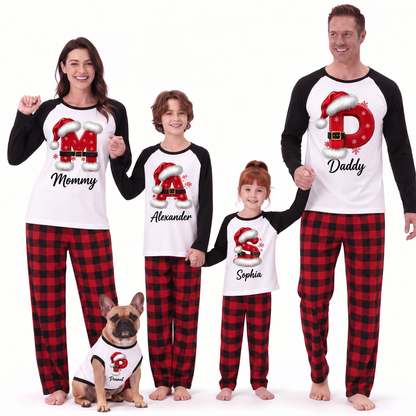Personalized Santa Initial Family Christmas Pajamas With Pet