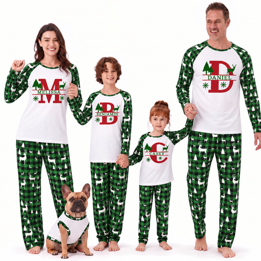 Custom Name Initial Family Christmas Oh Deer Matching Christmas Pajamas With Pet