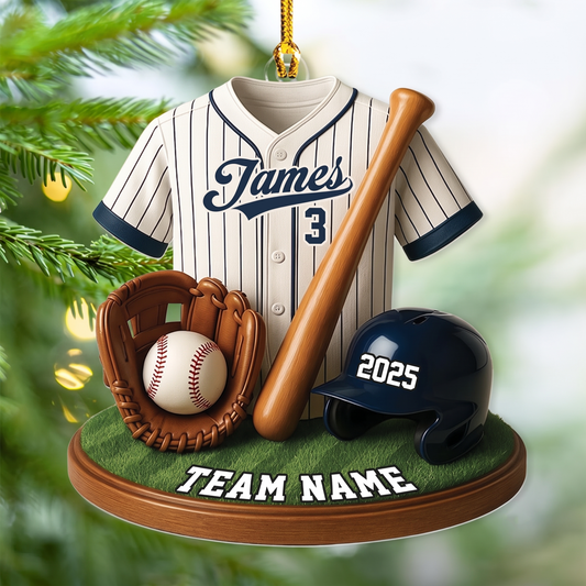 Personalized Baseball Ornament, Custom Name Baseball Player Christmas Gift, Team Keepsake