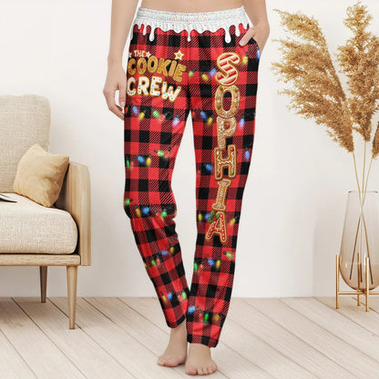 Personalized Christmas Cookie Crew Lounge Pants – Custom Name Buffalo Plaid Pajama Pants