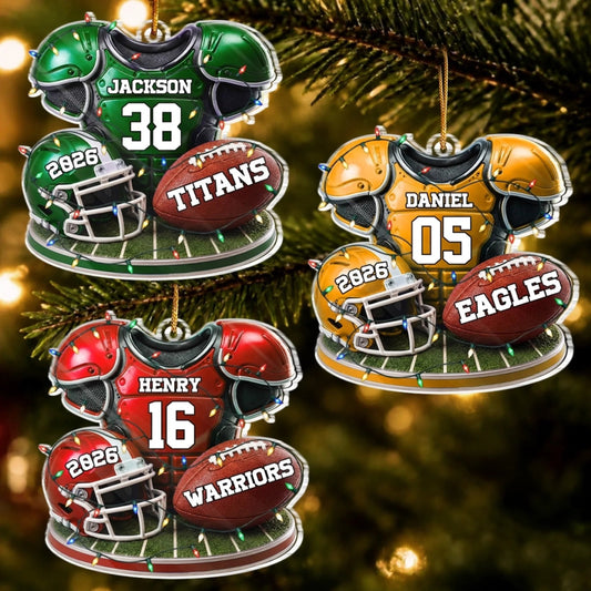 Personalized American Football Ornament, Custom Name Christmas Gift for Football Player