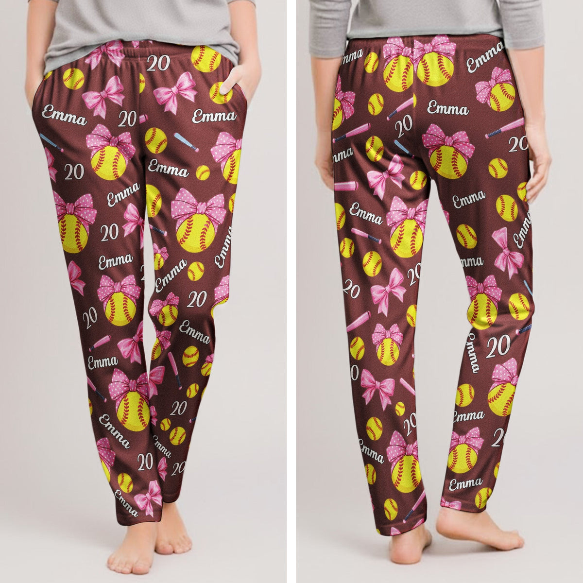 Personalized Softball Name & Number Lounge Pants, Custom Softball Pajama Pants for Girls & Players