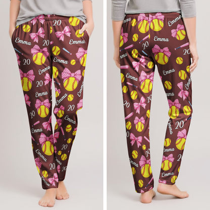 Personalized Softball Name & Number Lounge Pants, Custom Softball Pajama Pants for Girls & Players