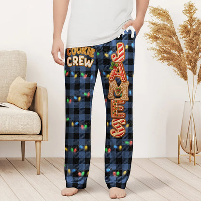 Personalized Christmas Cookie Crew Lounge Pants – Custom Name Buffalo Plaid Pajama Pants
