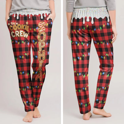 Personalized Christmas Cookie Crew Lounge Pants – Custom Name Buffalo Plaid Pajama Pants
