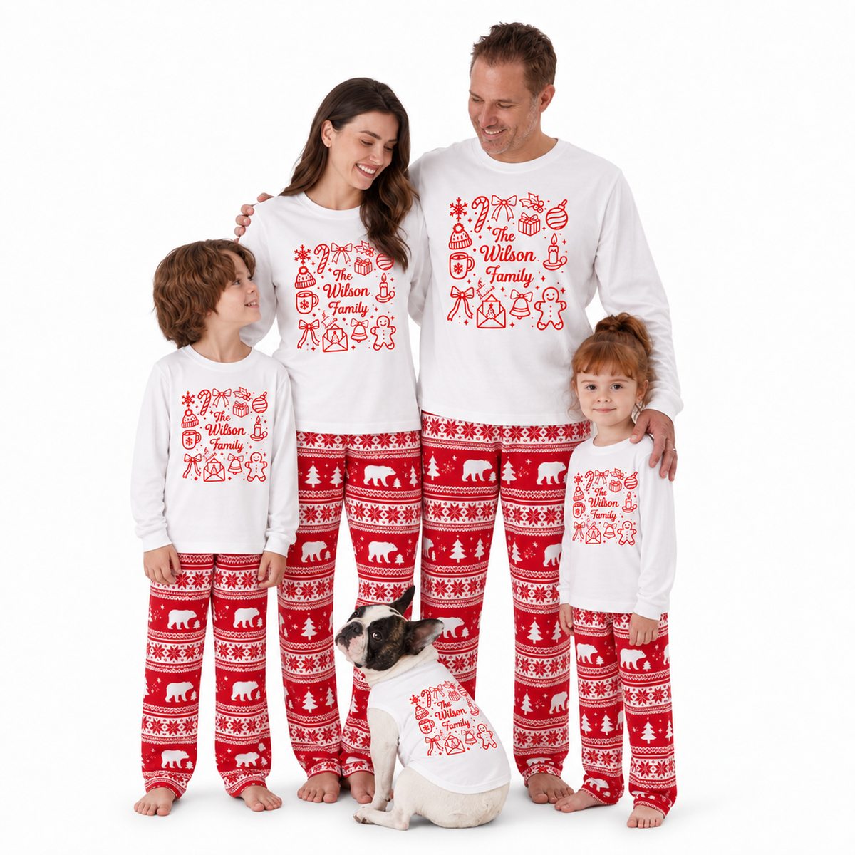 Festive Polar Bear Nordic Personalized Family Christmas Pajamas