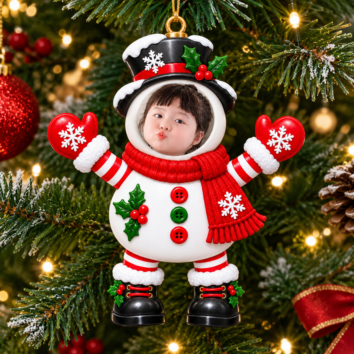 Cute Personalized Snowman Christmas Ornament Custom Face Photo Family Holiday Keepsake Gift