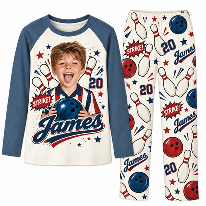Custom Photo Name & Number Cute Bowling Lover Matching Family Pajamas