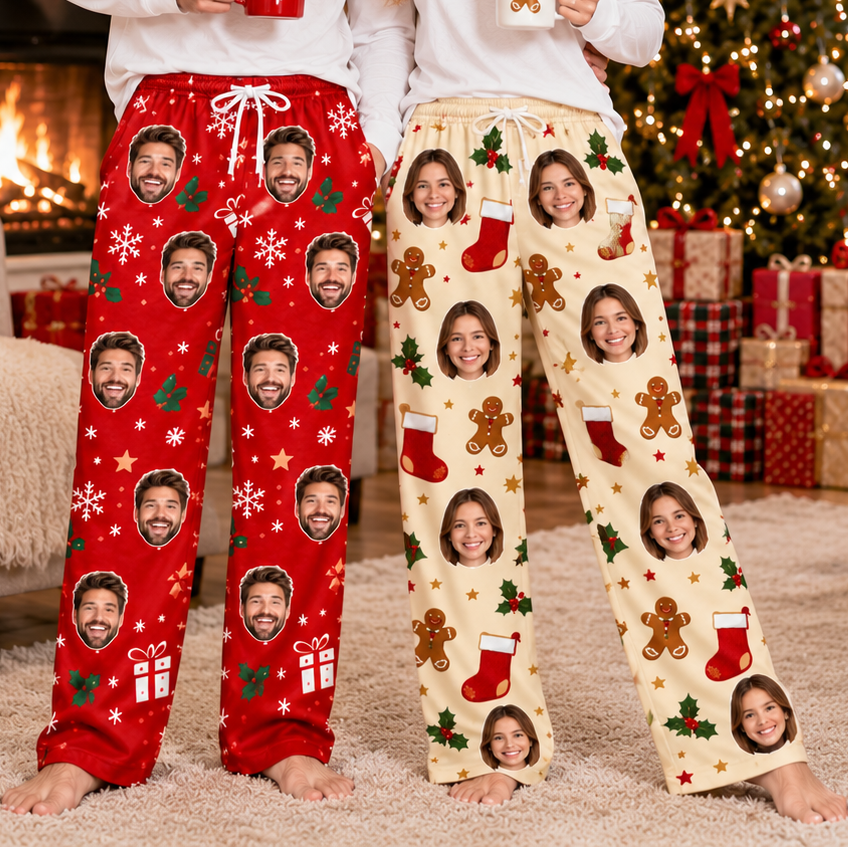 Personalized Face Christmas Pajama Pants – Custom Photo Holiday Lounge Pants