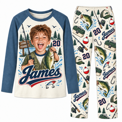 Upload Photo Personalized Fishing Dad & Kids Matching Family Pajamas