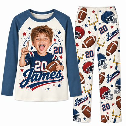 Personalized Face Name & Number Football Lover Matching Family Pajamas