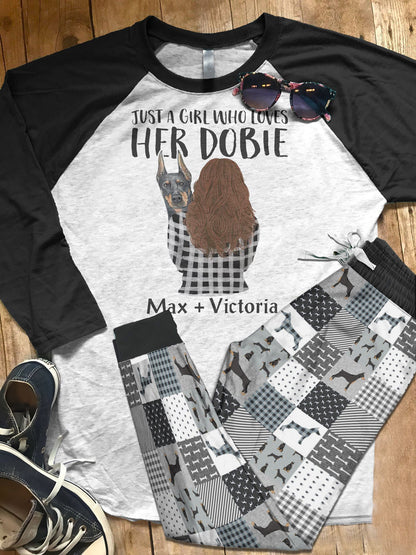 Doberman Personalized Set Me And My Dobie Styles Pajama Set |Sleepwear Pjs Sets | Raglan Shirt Pants Set