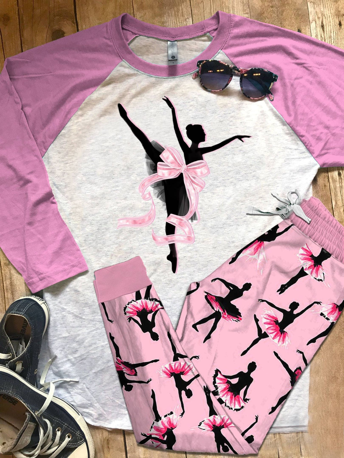 Ballet Dance Pajama Set |Sleepwear Pjs Sets | Raglan Shirt Pants Set
