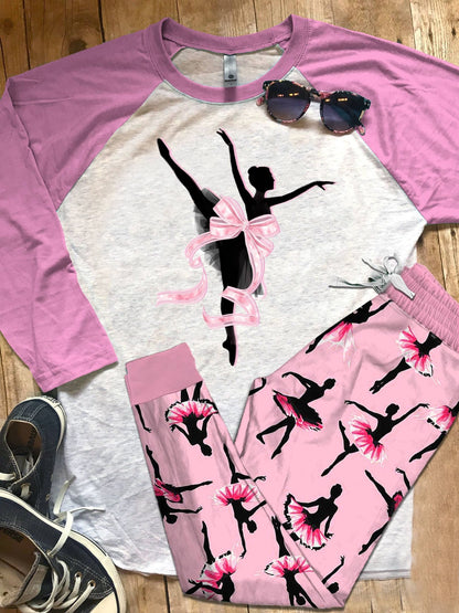 Ballet Dance Pajama Set |Sleepwear Pjs Sets | Raglan Shirt Pants Set