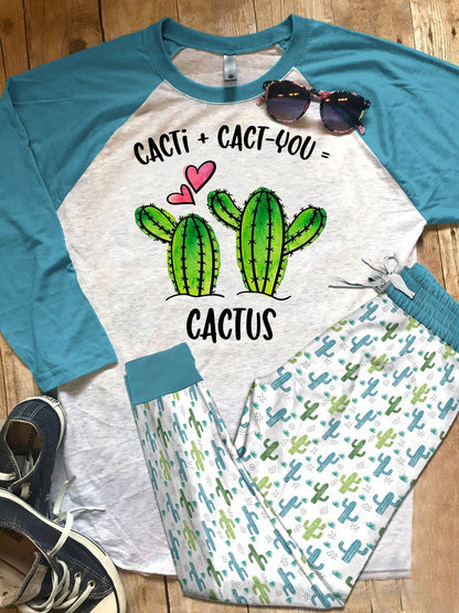 Cactus Set Colors Pajama Set |Sleepwear Pjs Sets | Raglan Shirt Pants Set